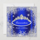 Quinceanera Party Royal Blue Silver Schneeflocken Einladung (Vorderseite)