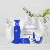 Quinceanera Party Royal Blue Silver Schneeflocken Einladung (Stehend Vorderseite)
