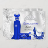 Quinceanera Party Royal Blue Silver Schneeflocken Einladung (Vorne/Hinten)