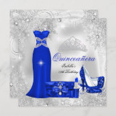 Quinceanera Party Royal Blue Silver Snowflakes Einladung (Vorne/Hinten)