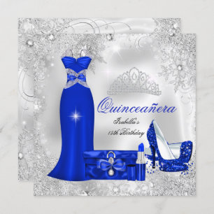 Quinceanera Party Royal Blue Silver Snowflakes Einladung
