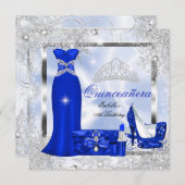 Quinceanera Party Royal Blue Silver Snowflakes S3 Einladung (Vorne/Hinten)