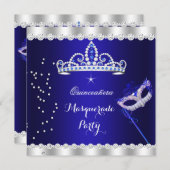 Quinceanera Party Royal Blue Tiara Masquerade Einladung (Vorne/Hinten)