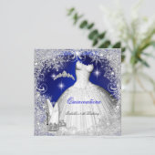 Quinceanera Party Royal Blue Winter Schneeflocken Einladung (Stehend Vorderseite)