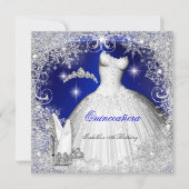 Quinceanera Party Royal Blue Winter Schneeflocken Einladung (Vorderseite)