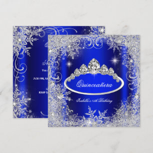 Quinceanera-Party Royalblau Silberne Schneeflocken Einladung