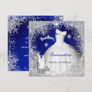 Quinceanera-Party Royalblau Winter-Schneeflocken Einladung