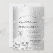 Quinceanera Party Silberkleid Glitzer Einladung (Vorderseite)