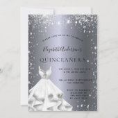 Quinceanera Party Silberkleid Glitzer Staub Einladung (Vorderseite)