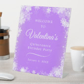 Quinceanera Party Snowflake Lila Empfang Sockelschild (In Situ)