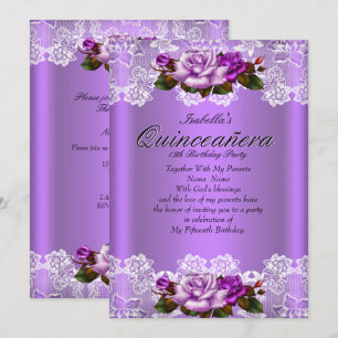 Quinceanera-Party Violette Rosa Rosen Weiße Spitze Einladung