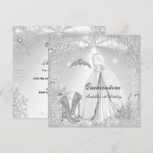 Quinceanera-Party Weiße Silberne Winter-Schneefloc Einladung