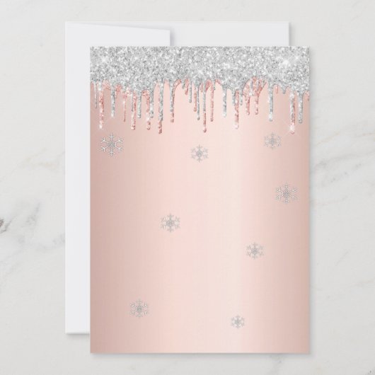 Quinceanera Party Winter Silber Glitzer Rosa Schne Einladung (Rückseite)