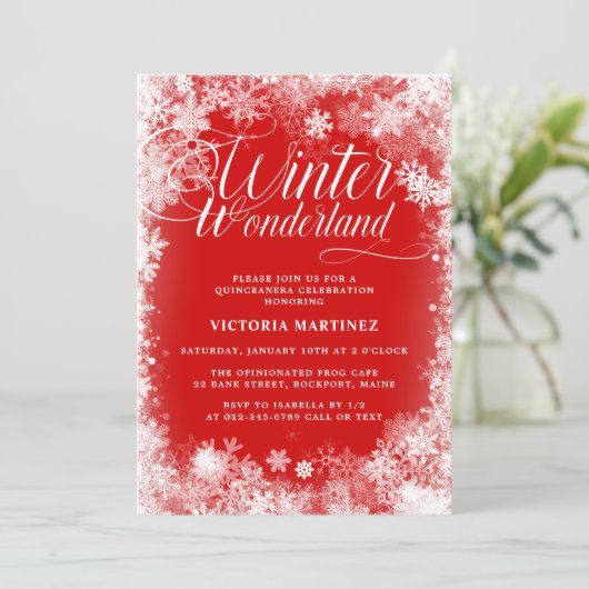 Quinceanera Party Winter Wonderland Schneeflocke Einladung (Stehend Vorderseite)