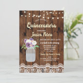 Quinceanera Party Wood Lace Floral Jar Einladung 1 (Stehend Vorderseite)