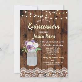 Quinceanera Party Wood Lace Floral Jar Einladung 1