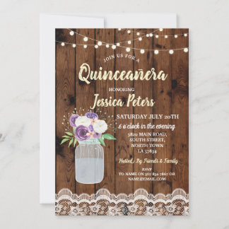 Quinceanera Party Wood Lace Floral Jar Einladung 1