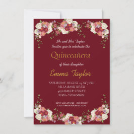 Quinceañera Peony Floral Burgundy Geburtstag Einladung