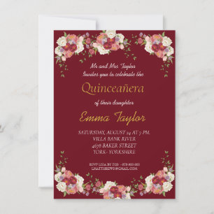 Quinceañera Peony Floral Burgundy Geburtstag Einladung