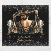 Quinceañera Personalisiert Luxus Black Gold Schaumweinetikett (Einzelnes Label)