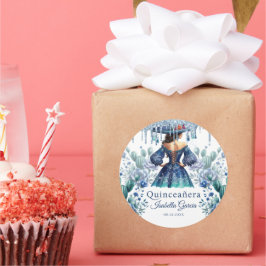 Quinceañera Personalisiert Watercolor Blau Mexikos Runder Aufkleber