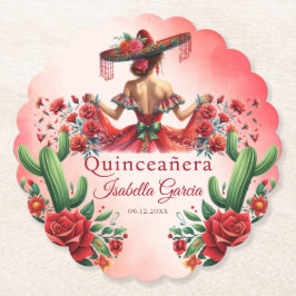 Quinceañera Personalisiert Watercolor Red Mexican Untersetzer