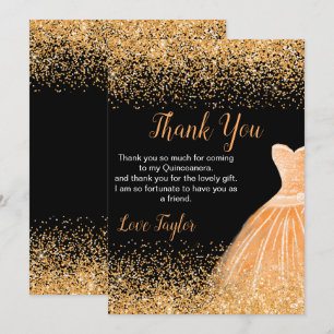Quinceanera Pfirsich Orange Kleid Faux Glitter Dankeskarte