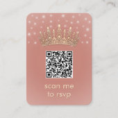 Quinceañera Photo QR RSVP Rose Gold Crown Scan Me Begleitkarte (Vorderseite)