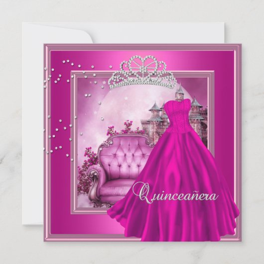 Quinceanera Pink 15. Geburtstagsparty Magisch Einladung (Vorderseite)