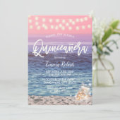 Quinceanera Pink Beach Mason Jar String Light Einladung (Stehend Vorderseite)