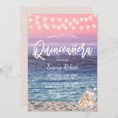Quinceanera Pink Beach Mason Jar String Light Einladung (Vorne/Hinten)
