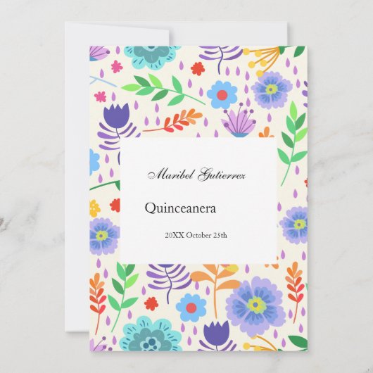 Quinceañera Pink Blue Blumen Einladung (Rückseite)