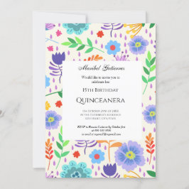 Quinceañera Pink Blue Blumen Einladung
