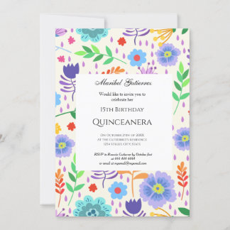 Quinceañera Pink Blue Blumen Einladung