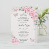 Quinceañera Pink BlumenPrinzessin 15 Años Butterfl Einladung (Stehend Vorderseite)
