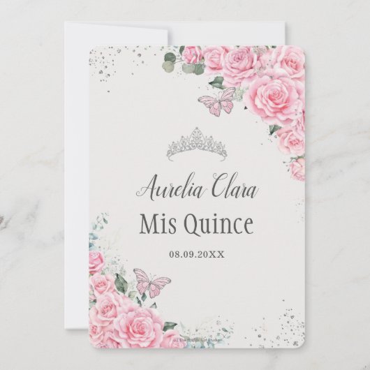 Quinceañera Pink BlumenPrinzessin 15 Años Butterfl Einladung (Rückseite)