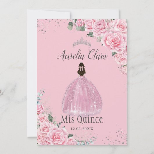 Quinceañera Pink BlumenPrinzessin Silver Birthday Einladung (Rückseite)