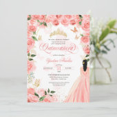 Quinceanera Pink Blush Rose Elegante Butterfly Inv Einladung (Stehend Vorderseite)
