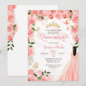Quinceanera Pink Blush Rose Elegante Butterfly Inv Einladung (Vorne/Hinten)