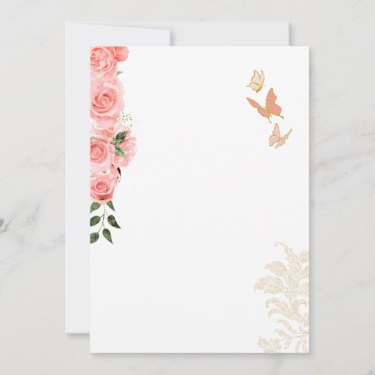 Quinceanera Pink Blush Rose Elegante Butterfly Inv Einladung (Rückseite)