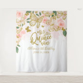 Quinceanera Pink Butterfells Hintergrund der Blume Wandteppich (Vorderseite)