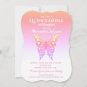 Quinceanera Pink Butterfly 15. Geburtstag Einladung (Vorderseite)