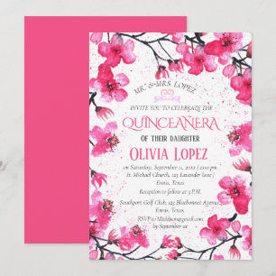 Quinceañera Pink Cherry Blossom Floral Geburtstag Einladung