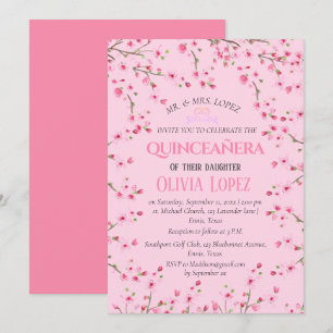 Quinceañera Pink Cherry Blossom Floral Geburtstag Einladung