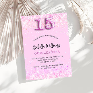 Quinceanera Pink Confetti Girl Party Einladungspostkarte