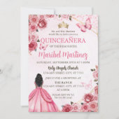 Quinceanera Pink Dress Floral Butterfly Einladung (Vorderseite)