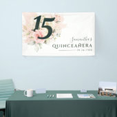 Quinceanera Pink Floral 15. Geburtstag Script Banner (Messeveranstaltung)