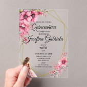 Quinceanera pink floral acryleinladungen (Insitu (Handheld))