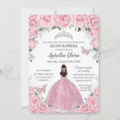 Quinceañera Pink Floral Butterfliegen Silver Tiara Einladung (Vorderseite)