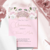 Quinceanera Pink Floral Chic Tiara Modern Einladung